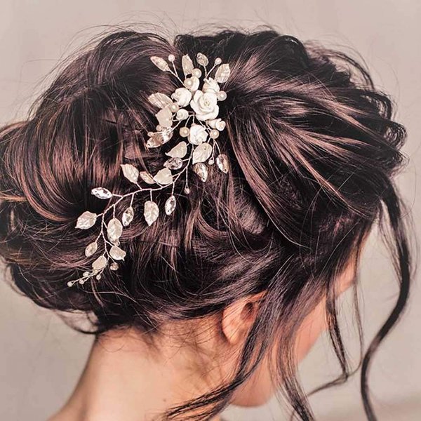 Gorais Flower Wedding Hair Vine Silver Leaf Bridal Hair Pieces Crystal Bride Hair Accessories for Women and Girls