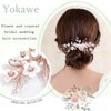 Yokawe Bridal Wedding Hair Comb Rose Gold Rhineston Bride Side Combs Crystal and Flower Hair Accessories for Women and Girls
