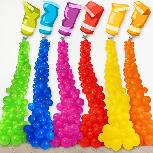 Foilswirl 186 Pcs Art Painting Party Decorations Art Painting Theme Birthday Party Supplies Paint Tube Colorful Balloons Paint Splatter Decorations for Birthday Paint Party Balloon Kit