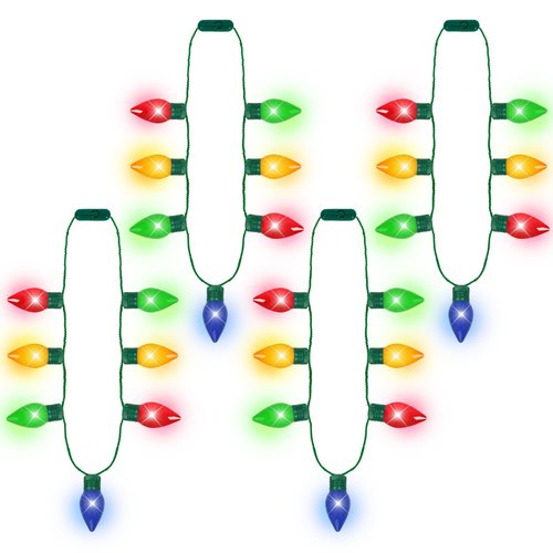 4PCS Light up Christmas Necklace, 7 Bulbs Christmas Necklace Party Supplies, Red Yellow Blue Green Glow Colorful Xmas Necklace, Light Necklace Accessories for Christmas Ugly Sweater New Year Party