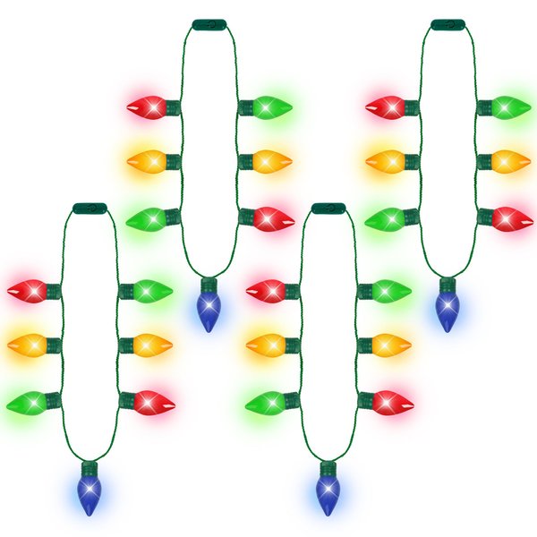 4PCS Light up Christmas Necklace, 7 Bulbs Christmas Necklace Party Supplies, Red Yellow Blue Green Glow Colorful Xmas Necklace, Light Necklace Accessories for Christmas Ugly Sweater New Year Party