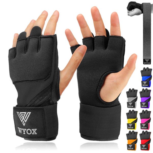 WYOX Gel Quick Hand Wraps for Boxing MMA Kickboxing - EZ-Off & On - Padded Knuckle with Wrist Wrap Protection for Men Women (Black, S-M)