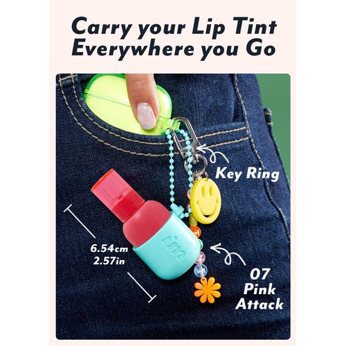 I'M MEME Water Gel Tint - Color Key Ring | Gift, Highly-pigmented, Long Lasting, Travel-Friendly, Lip Stain, 07 Pink Attack, 0.09 Oz
