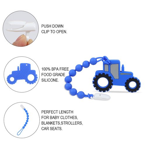 Baby Tractor Teething Toys,Food Grade Silicone Teether with One-Piece Pacifier Clip Holder,Baby Gift,Highly Effective Pain Relief for 3 Months+ Boy and Girl,BPA Free,Freezer Safe. (Pink)
