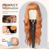 testar Ginger Wig With Bangs Long Wavy Auburn Wigs For White Women Loose Wave Orange Wigs Hair Replacement Heat Resistant Synthetic Wigs For Daily Party Use 26 Inch