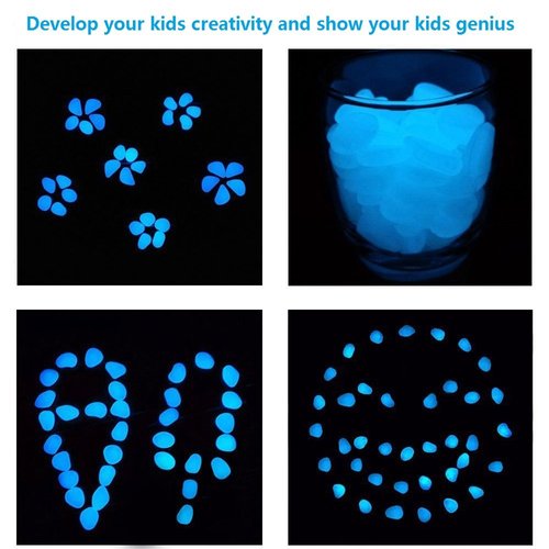 chic style 340pcs Glow in The Dark Garden Pebbles, Gardening Luminous Glow Stones Outdoor Decor Glowing Water Fish Tank Gravel (Blue)