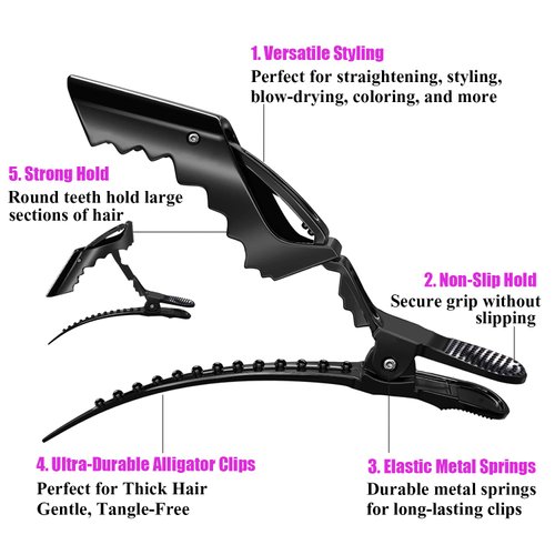10 Pcs Alligator Hair Clip for Styling Sectioning - Salon Hair Clip for Thick Hair, Plastic Hair Styling Clip with Wide Teeth & Double-Hinged Design (Black)