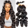 BEAUFOX Loose Wave Bundles Human Hair Brazilian Virgin Human Hair 3 Bundles for Black Women 12A Grade Human Hair Weave Bundles 24 24 24 Inch Hair Extensions for Black Women Natural Color