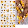 Puyokinm Paper 5D Embossed Sunflower Nail Art Stickers, 4 Sheets, Yellow, for Women Girls Manicure Decoration