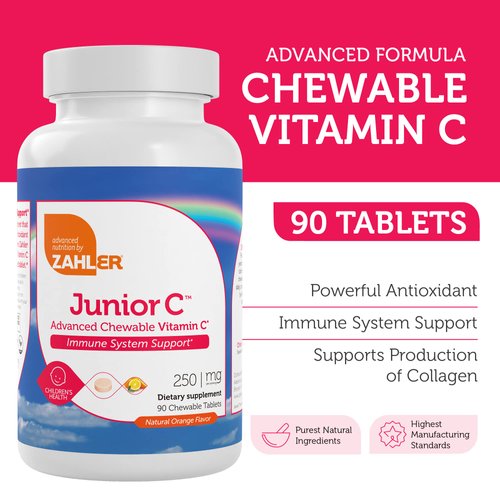 Zahler Junior C Advanced Chewable Vitamin C for Kids - Immune Support Kids Vitamins in Delicious Orange Flavor - Kosher Kids Vitamin C for Immunity - Vitamin C Chewable Antioxidant - (90 Count)