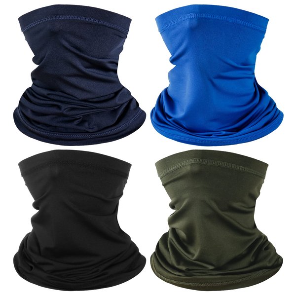 4 Pack Neck Gaiter Face Mask Scarf Masks Bandanas Breathable Outdoor Headwear Balaclavas Cover for Men Women (Black&Blue&Navy&Army Green)