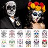TailaiMei 12 Sheets Day of the Dead Face Skeleton Tattoos/Dia De Los Muertos, Halloween Sugar Skull Costume Makeup Temporary Tattoos for Costume Apparel Party