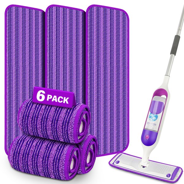 6 Pack Reusable Mop Pads Compatible with Swiffer PowerMop, Microfiber Pads Refills Machine Washable Up to 100 Times Wet Dry Use Suitable for All Floor Types