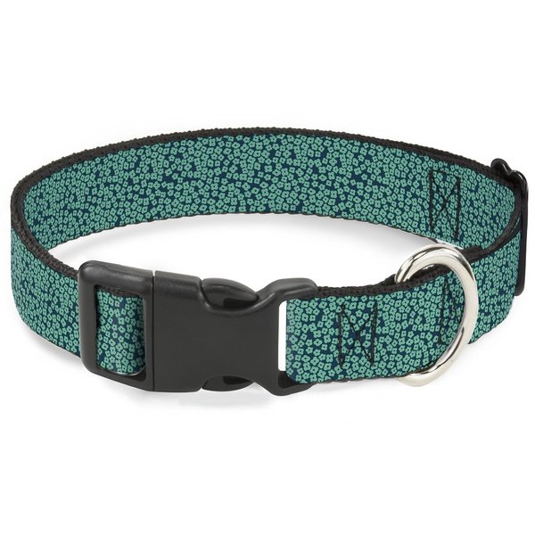 Buckle-Down Ditsy Floral Teal/Light Teal/Teal Plastic Clip Collar, 1" Wide-Fits 11-17" Neck-Medium