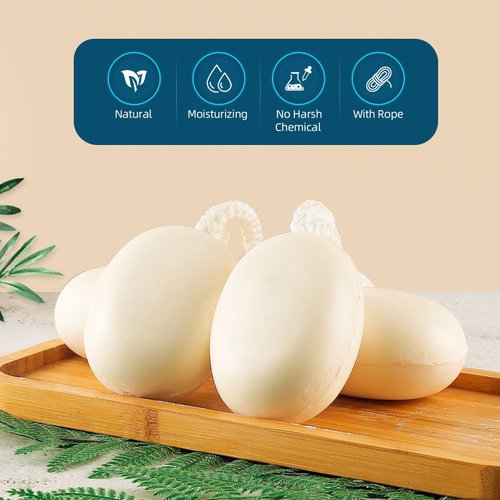 IeBilif Men Bar Soap On a Rope Pack of 4 Bath Soap for Face Body Natural Hydrating Soap Bar for Men and Women,7.02 Ounce each