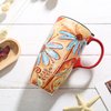 CEDAR HOME Coffee Ceramic Mug Porcelain Latte Tea Cup With Lid 17oz. Orange Flower