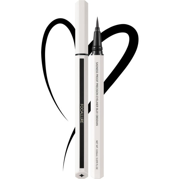 FOCALLURE Sadness Proof Precision Eyeliner,Waterproof Eyeliner Pencil,Quick Drying,Smudge Resistant,Long Lasting,Won't Slip Octagonal Grip,Ultra Fine Brush,BL01 OBSIDIAN