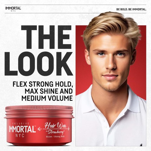 Immortal NYC Strawberry Hair Wax - 8 out of 9 Holding Ability, Max Shine - All Natural Water-Based Hair Wax for Men - No Residue, All Hair Types