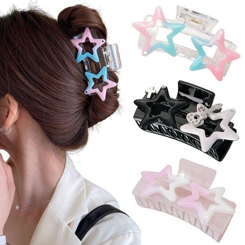 OTEEGX 3PCS Cute Y2K Hair Clips Star Plastic Claw Hair Clips for Women Kawaii Vintage Y2K Hair Accessories 2000s Fashion