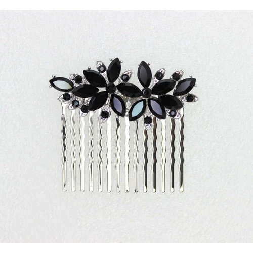Faship Gorgeous Black Rhinestone Crystal Floral Hair Comb