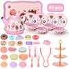 Lajeje Tea Set for Little Girls, Birthday Gift for Age 3 4 5 6 Year Old, Toddler Toys Tea Party Set for Little Girls, Princess Kids Kitchen Pretend Toy with Tin Tea Set, Desserts & Carrying Case