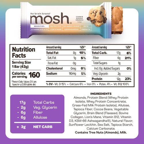MOSH Variety Pack (15ct) Protein Bars, Keto Snack, 12g Whey Protein, Gluten-Free, No Added Sugar, Lion's Mane, Supports Brain Health, Workout Recovery