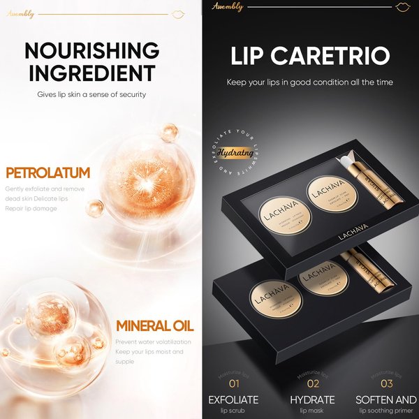 Bekoeen 3Pcs Lip Care Set, Exfoliator Lip Sugar Scrub, Lip Mask and Plumping Lip Oil, Effectively Moisturizes Lip Clear, Repairs Dry Lips