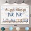 JOYMEMO Blue Train 2nd Birthday Party Decorations Boys, Train Balloon Garland Arch, Number 2 Balloon with Chugga Chugga Two Two Backdrop for 2 Years Old Birthday Party Supplies