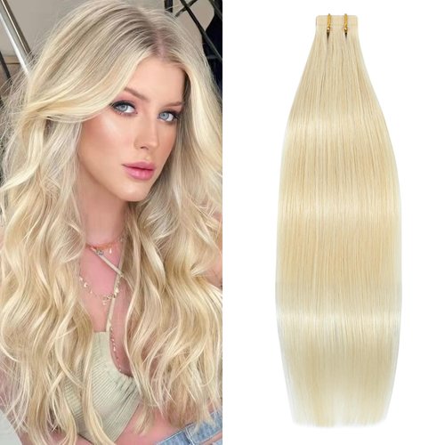 WindTouch Tape in Hair Extensions Human Hair #60 Platinum Blonde Tape Hair Extensions Real Hair 18 Inch Seamless Skin Weft Human Hair Extensions 40g 20 Pieces
