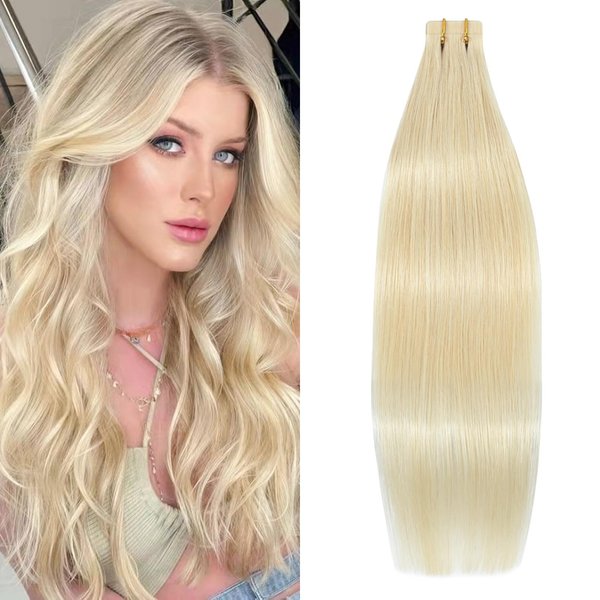 WindTouch Tape in Hair Extensions Human Hair #60 Platinum Blonde Tape Hair Extensions Real Hair 18 Inch Seamless Skin Weft Human Hair Extensions 40g 20 Pieces
