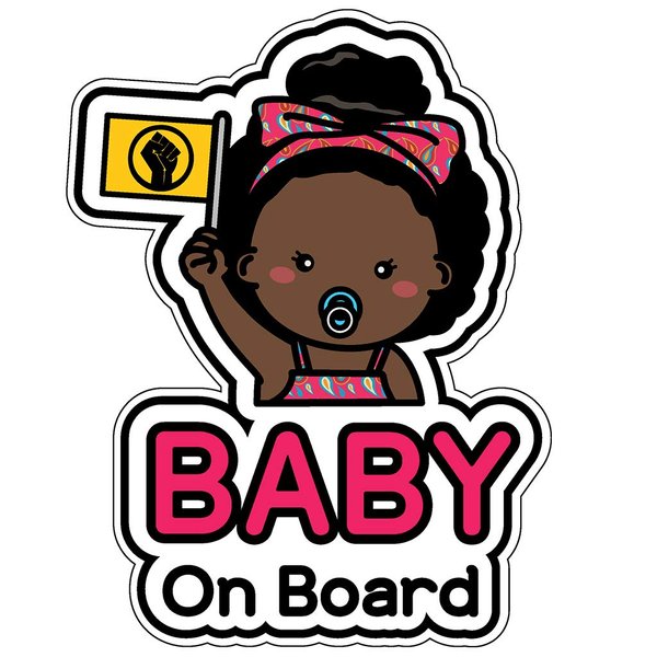 GEEKBEAR Baby on Board Car Sticker - Character Design, Reflective, Weather-Resistant (08. Afro-American Girl)