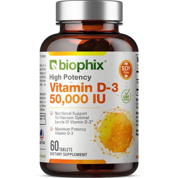 biophix Vitamin D-3 50000 IU 60 Tablets - High-Potency Supports Strong Bones Immune Health and K2