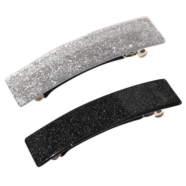 2 Pack Shiny Black and Silver Tortoise Shell Hair Barrettes Acetate Hair Clips Metal Ponytail Holder Acetate French Side Hair Pins Hair Slide Stylish for Fine Hair Women Girl Hair Jewelry Accessories