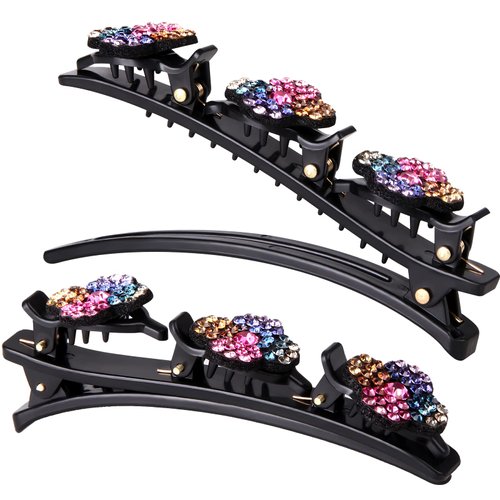 CROWN GUIDE Sparking Crystal Stone Braided Hair Clips for Women Curly/Thick/Fine Hair, Rhinestone Hair Clips, Barrette with 3 clips for Girl, Alligator Duck Billed Hair Clips, Flower Claw Clip French