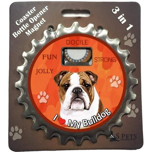 E&S Pets Bulldog Bottle Opener, Coaster and Magnet