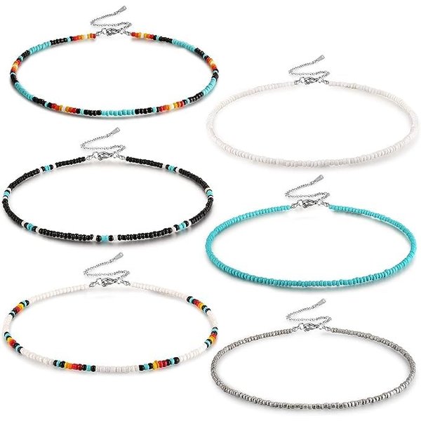 Western Bead Choker Necklace Set Handmade Glass Seed Bead Boho Bohemian Hippie Necklaces Jewelry for Women Girls