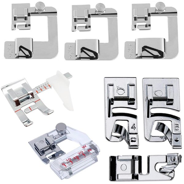 8PCS Sewing Presser Foot Kit Includes 6 Rolled Hem Presser Foot, Bias Tape Binder Foot and Adjustable Guide Presser Foot for Most Low Shank Snap-On Singer, Brother, Babylock, Janome Sewing Machines