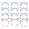 ANBALA Cat Ears Headbands 12Pcs Plastic Hairbands Glitter Cat Headbands Sparking Ribbon Hair Accessories for Women Girls Halloween, Daily Wearing and Party Favors (Colorful)