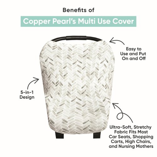 Baby Car Seat Cover Canopy and Nursing Cover Multi-Use Stretchy 5 in 1 Gift Dinos "Wild" by Copper Pearl