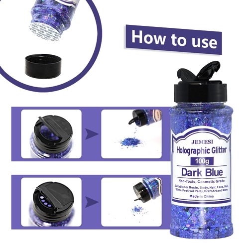 Holographic Chunky Glitter, 100g Dark Blue Cosmetic Craft Glitter for Epoxy Resin, Nail Sequins Iridescent Flakes, Body, Face, Hair, Nail, Glitter Slime Making