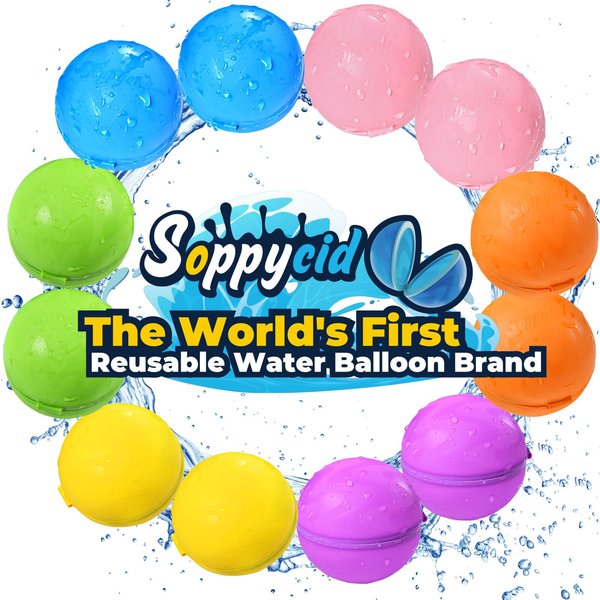 SOPPYCID Reusable Water Balloons 12PCS - Summer Water Toys for Pool Beach & Outdoor, Self-Sealing Refillable Water Bombs for Kids Ages 3-14, Magnetic Splash Balls for Kids Fun Games & Activities