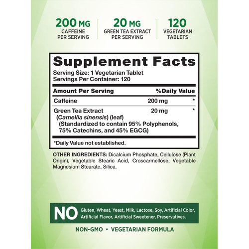 Caffeine Pills | 220mg | 120 Count | with Green Tea Extract | Vegetarian, Non-GMO & Gluten Free Supplement | by Nature's Truth