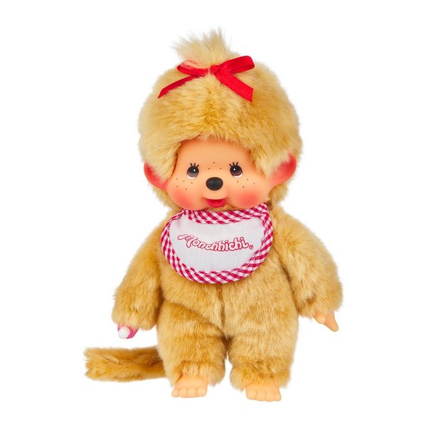 Monchhichi Sekiguchi Beige Girl with Bib - Red/White