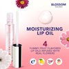 Blossom Moisturizing and Hydrating Shimmer Sparkle Lip Oil with Olive Oil + Grape Seed Oil, Infused with Real Flowers, 3g, Watermelon