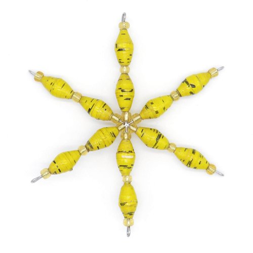Outreach Uganda Christmas Ornaments – Speckled Yellow Star Ornament Crafted from Recycled Paper Beads - Eco-Friendly Tree Decorations - Holiday Gifts Handmade from Africa - Tree Ornaments