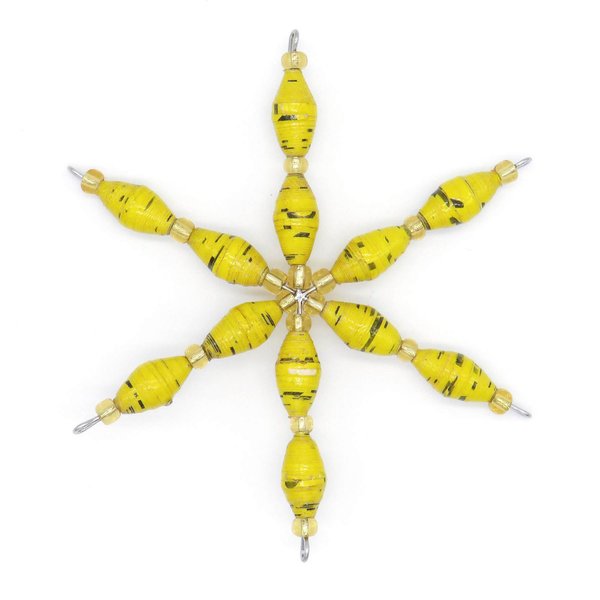 Outreach Uganda Christmas Ornaments – Speckled Yellow Star Ornament Crafted from Recycled Paper Beads - Eco-Friendly Tree Decorations - Holiday Gifts Handmade from Africa - Tree Ornaments