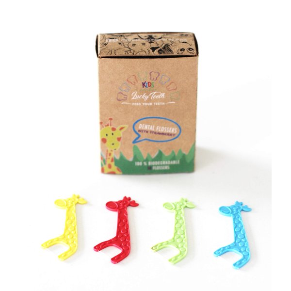 Kids Dental Floss Picks Without Fluoride, Natural Strawberry Flavor. Fun & Colorful Animal Shape Will Make Any Little one Floss. Part Biodegradable & Eco-Friendly. Prevent Tooth Decay & Gum Disease.