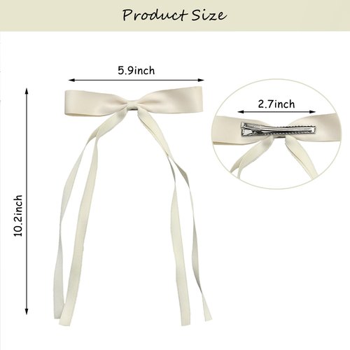 8Pcs Hair Bows for Women Tassel Ribbon Bowknot Hair Clips with Long Tail Solid Bow Hair Clips for Long Hair Accessories Barrettes Claw Hair Bows for Girls 4 Colors (white,pink,black,beige)
