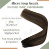LAAVOO Micro Ring Weft Hair Extensions Balayage Darkest Brown Ombre Light Brown Beaded Hair Extensions Human Hair Silky Straight Easy Weft Hair Extensions Real Human Hair 18 Inch 50g