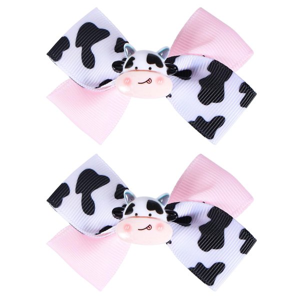 Small Pink Cow Print Hair Bow Clips for Baby Girls,Cute Moo Cow Grosgrain Ribbon Bow Alligator Barrettes Pins,Toddler Infant Children Kids Teens Animal Birthday Party Decor Accessories Gift